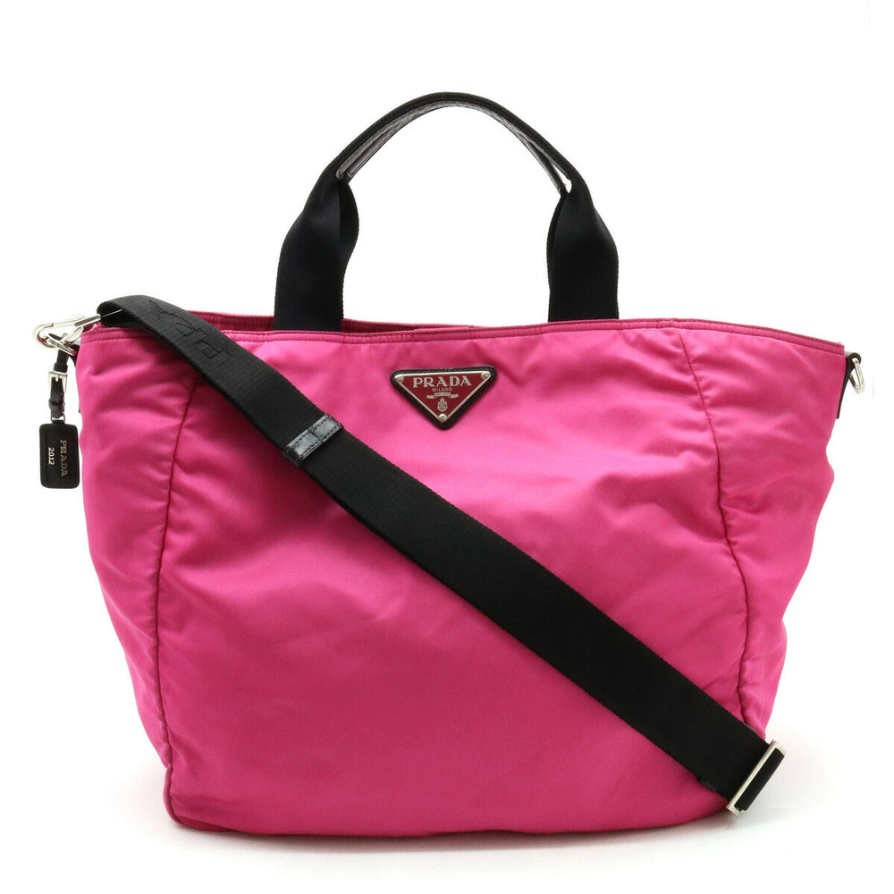 Prada Tote Tessuto Saffiano Bag Shoulder Leather Pink NERO Black